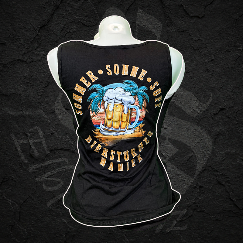 Girly Top "Sommer, Sonne, Suff" Rückendruck - Schwarz