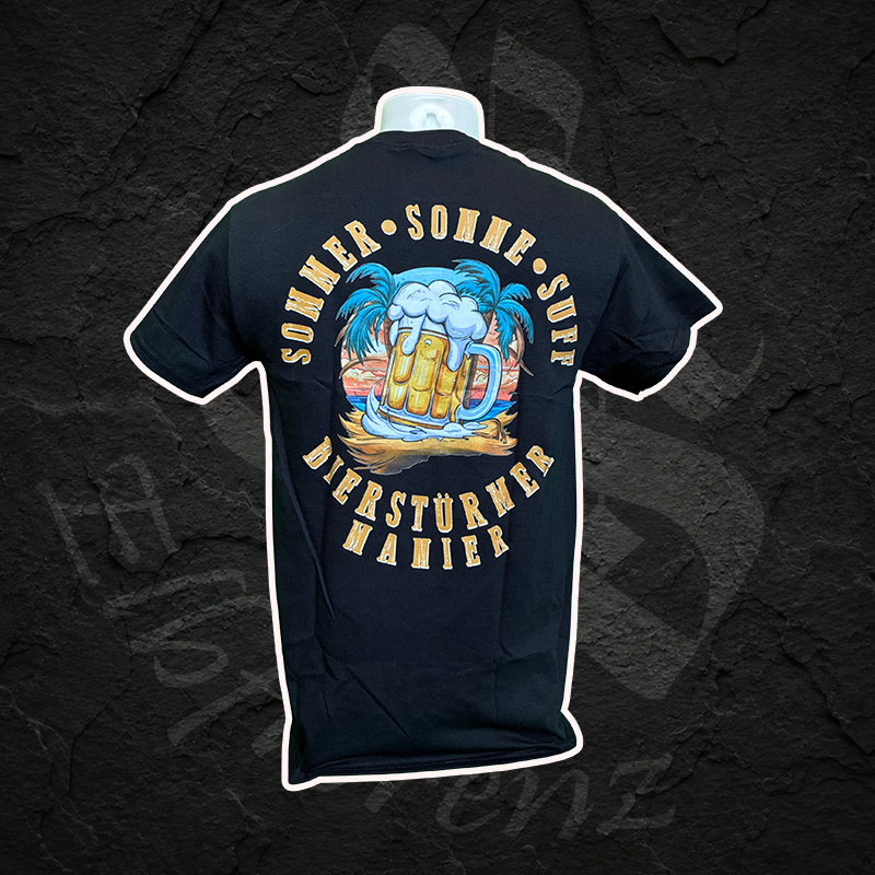 T-Shirt "Sommer, Sonne, Suff" Rückendruck - Schwarz
