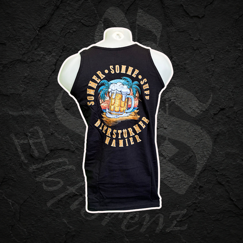 Tanktop "Sommer, Sonne, Suff" Rückendruck - Schwarz
